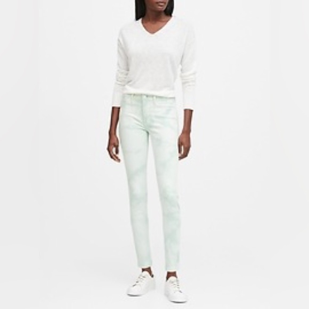 BANANA REPUBLIC Tie Dye Seafoam Mid-Rise Skinny SIZE 26P PETITE 4 Stretch Color - Picture 2 of 12